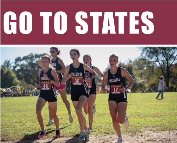 Race against time: Girls cross country competes at the Central League championships. Sophmore Alexia Tubbs (#48) qualified to compete at the PIAA Cross Country State Championship. Head coach Richard Hawkins hopes that the teams will qualify for states next year.